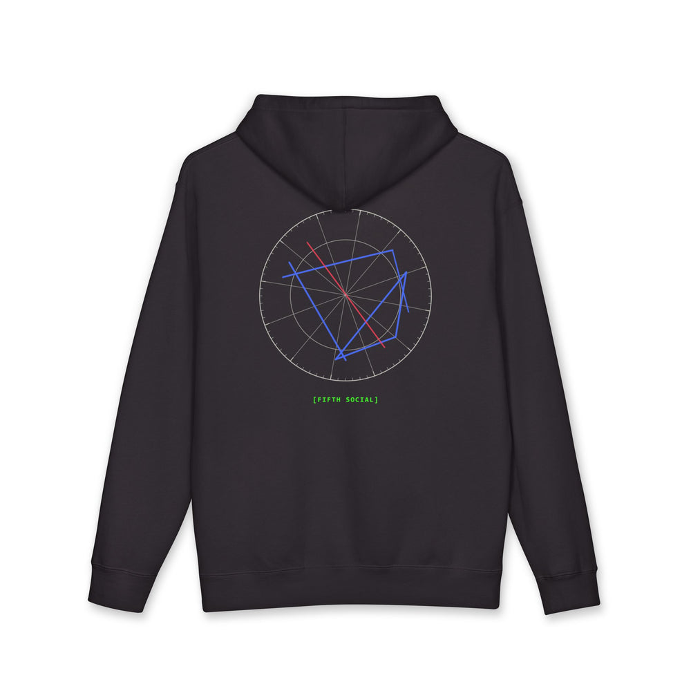 Back of the black Fifth Social heavyweight hoodie with the founding chart printed large